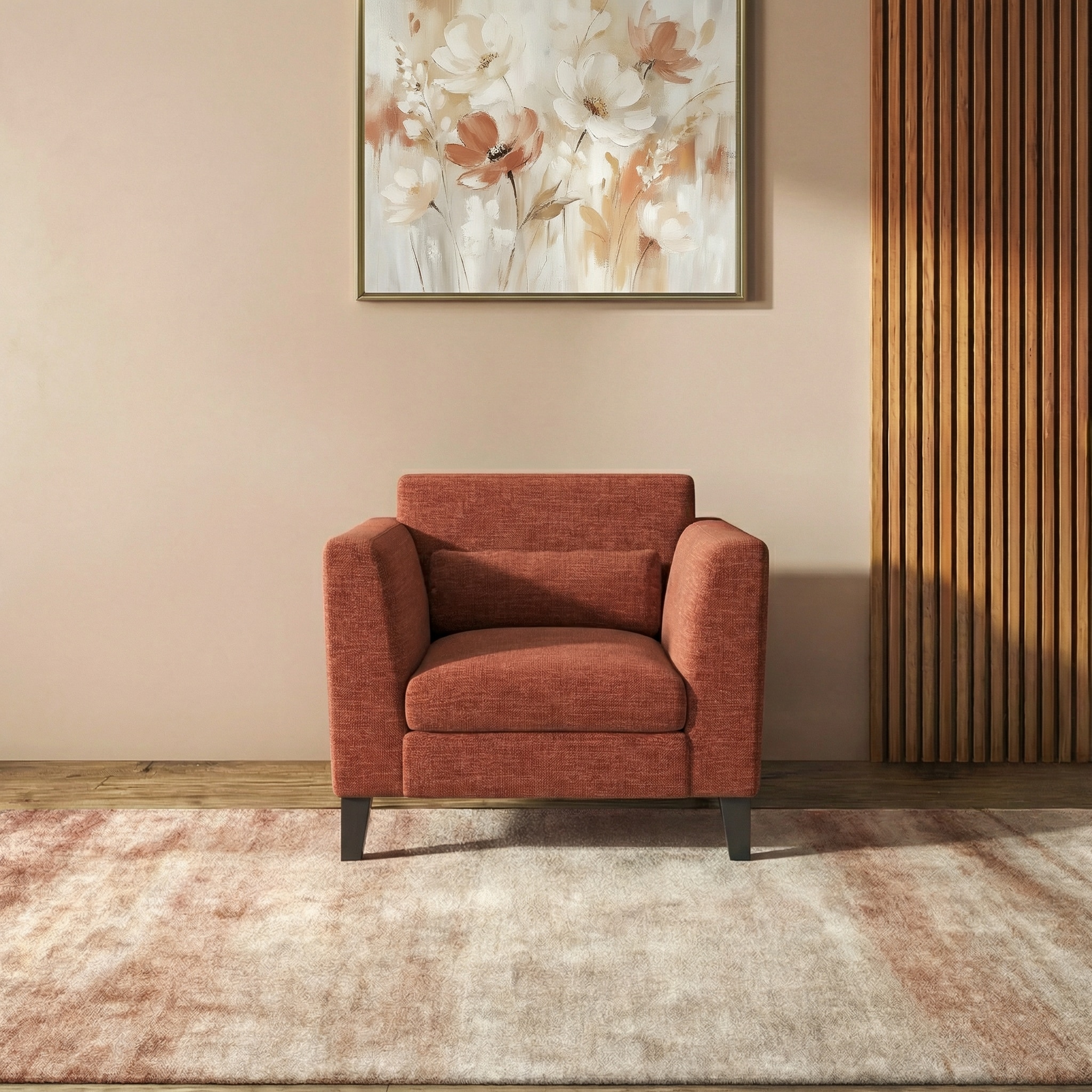 Lewis 1 Seater Fabric Sofa In Dark Coral Colour - Urban Ladder