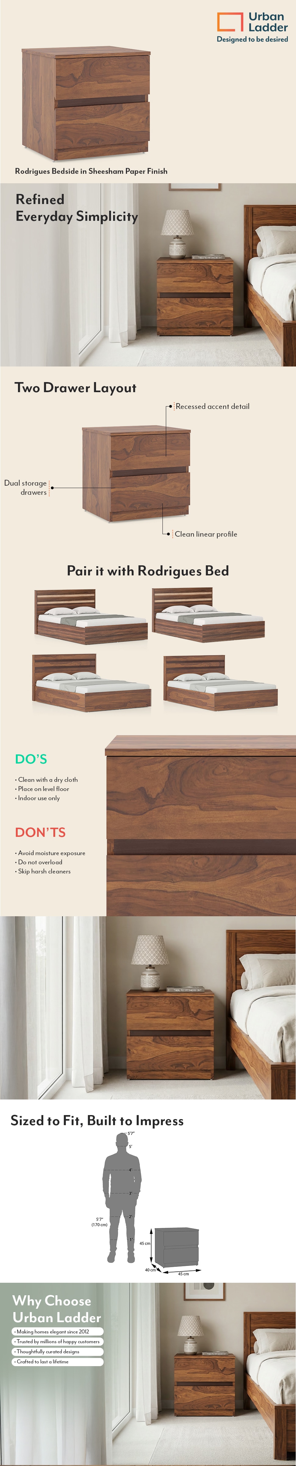 Rodrigues Bedside in Sheesham Paper Finish