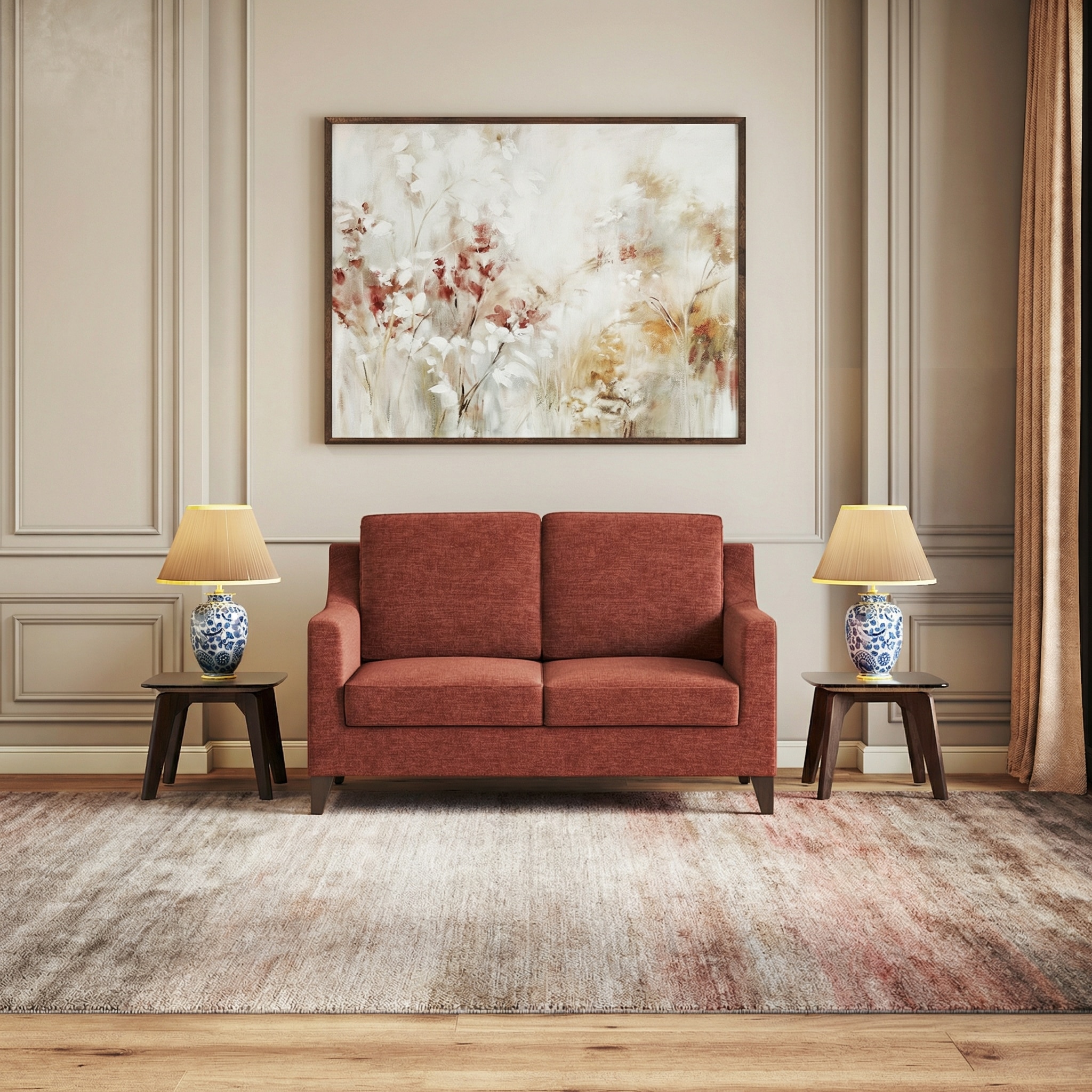 Abbey Sofa (Colour : Dark Coral, Cushion : Soft, Seating Capacity : 2 Seater)