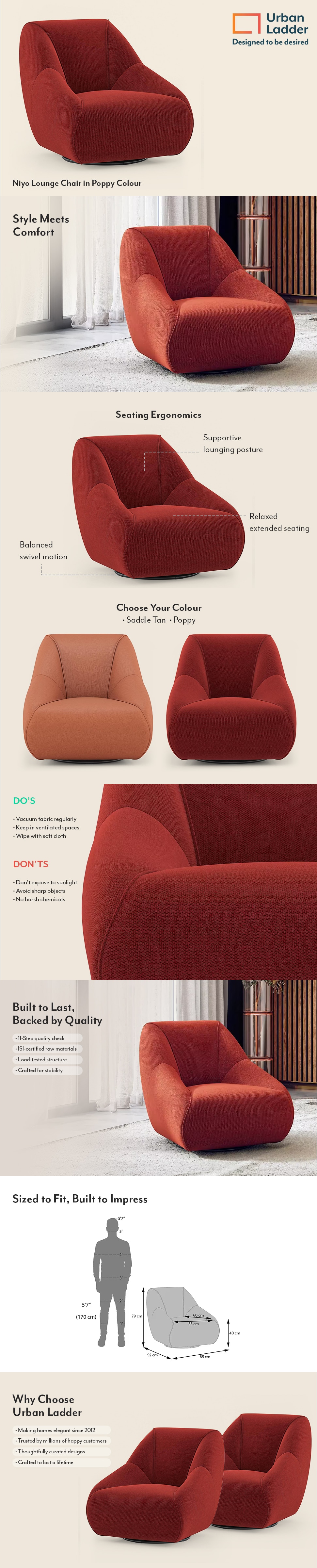 Niyo Fabric Lounge Chair in Poppy Colour