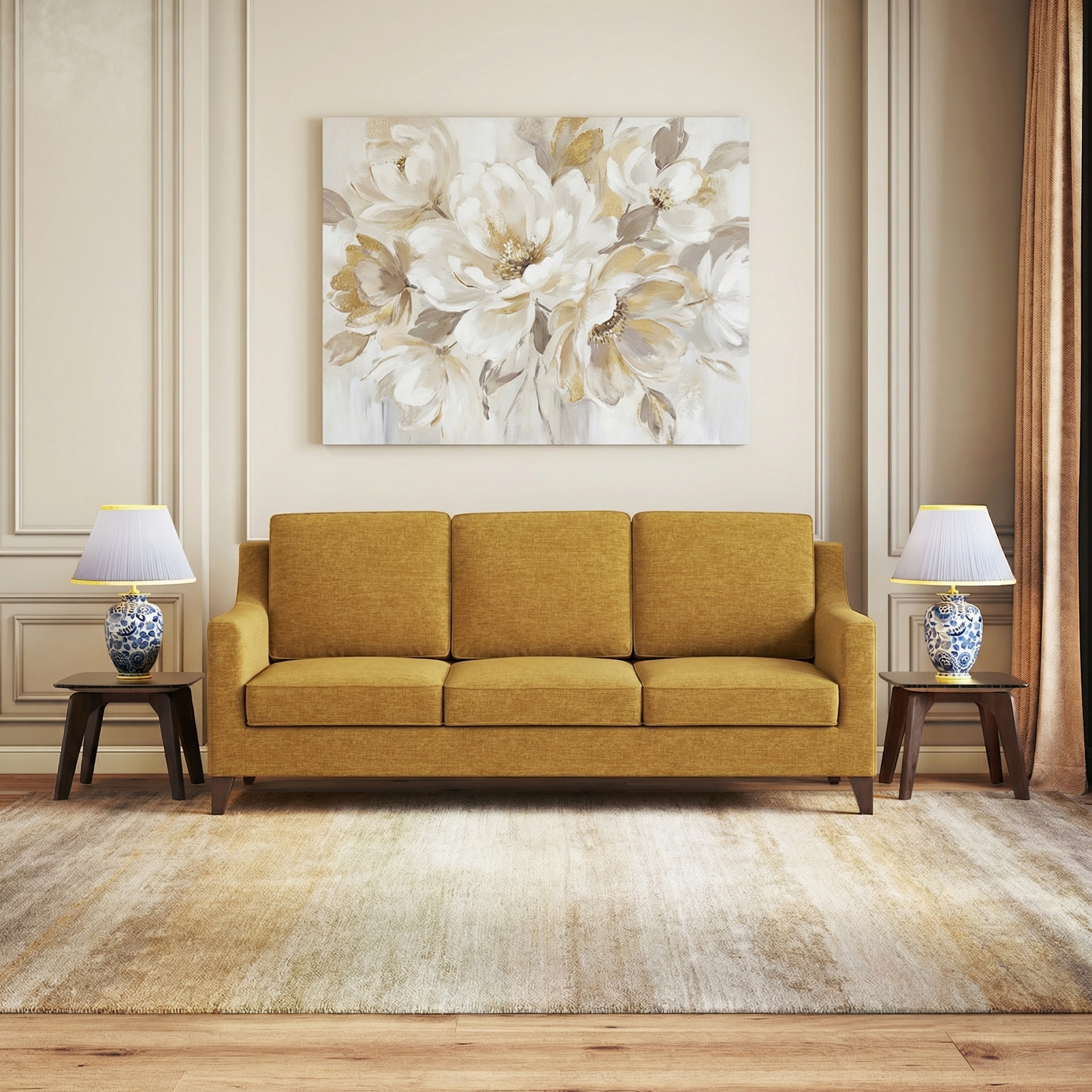 Abbey 3 Seater Fabric Sofa In Ochre Colour