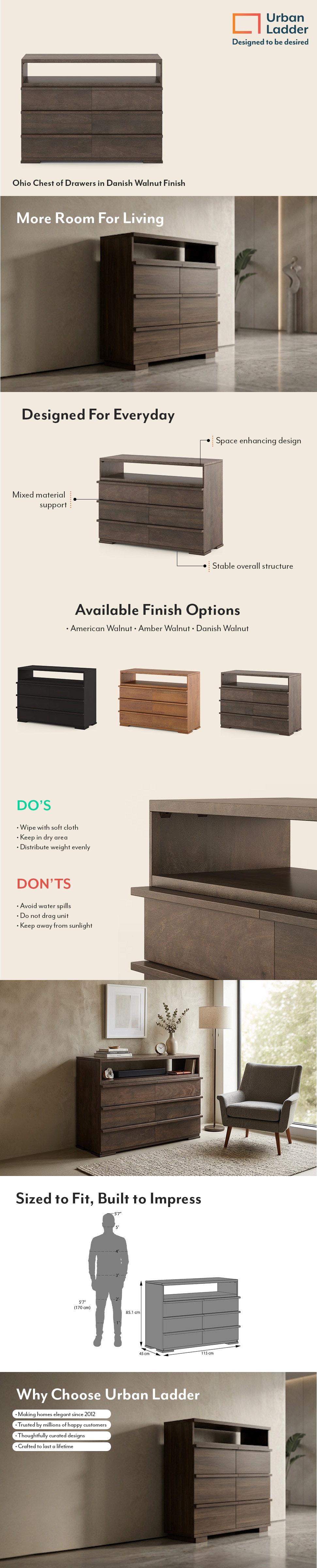 Ohio Chest of Drawers in Danish Walnut Finish