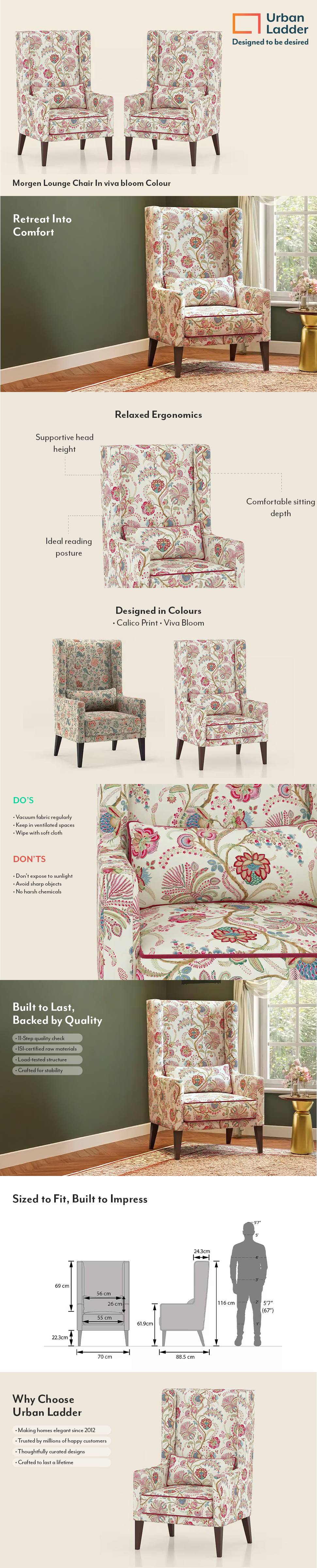 Morgen Solid Wood Lounge Chair In viva bloom Colour
