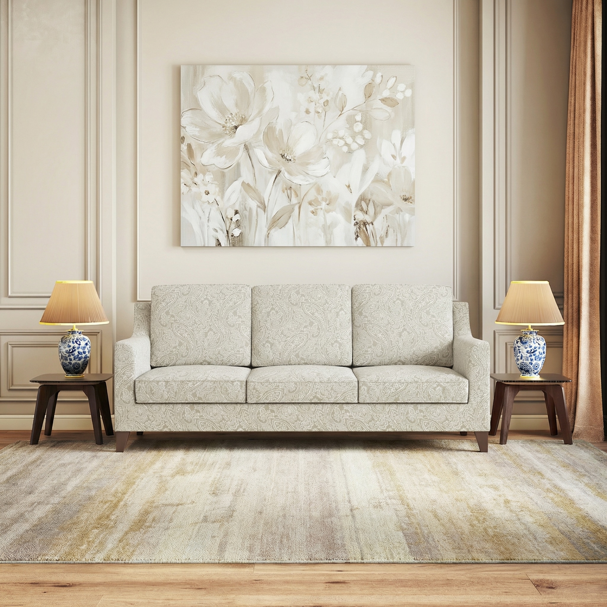 Abbey 3 Seater Fabric Sofa In Monochrome Paisley Colour