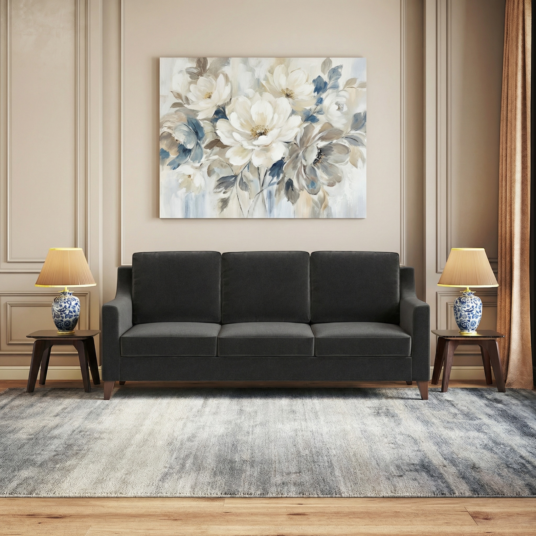 Abbey Sofa Set (Colour : Pebble Grey, Cushion : Hard, Seater : 3+1+1)