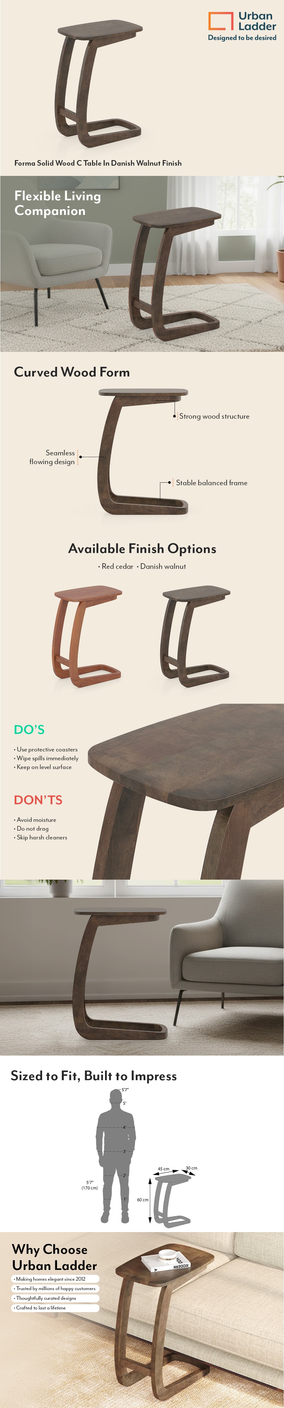 Forma Solid Wood C Table In Danish Walnut Finish