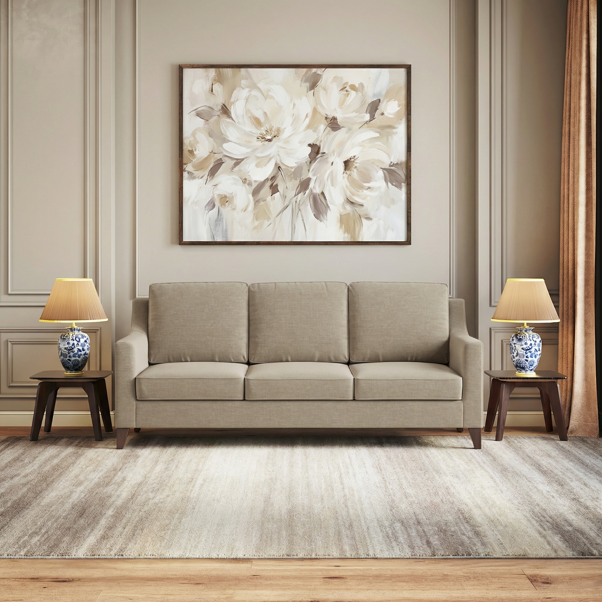 Abbey Sofa (Colour : Oyster Beige, Cushion : Hard, Seating Capacity : 3 Seater)