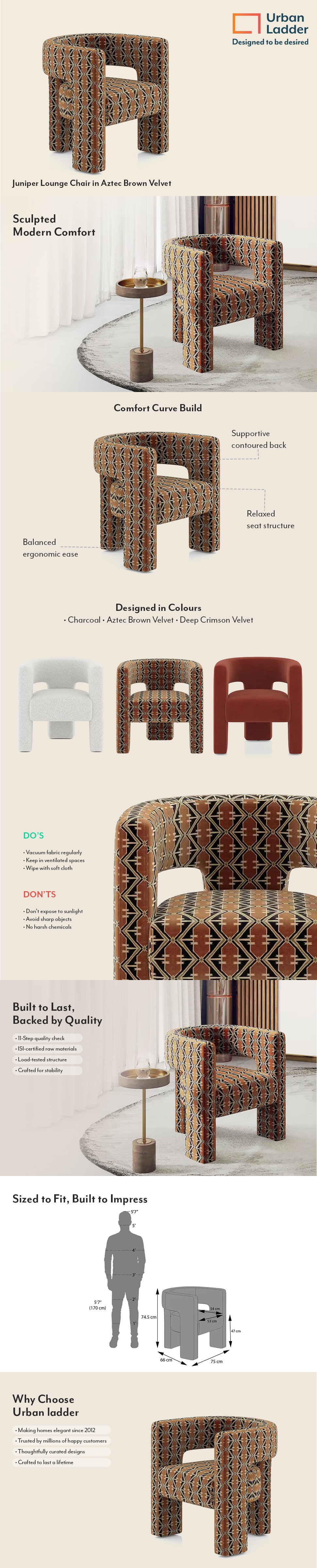 Juniper Solid Wood Lounge Chair in Aztec Brown Velvet
