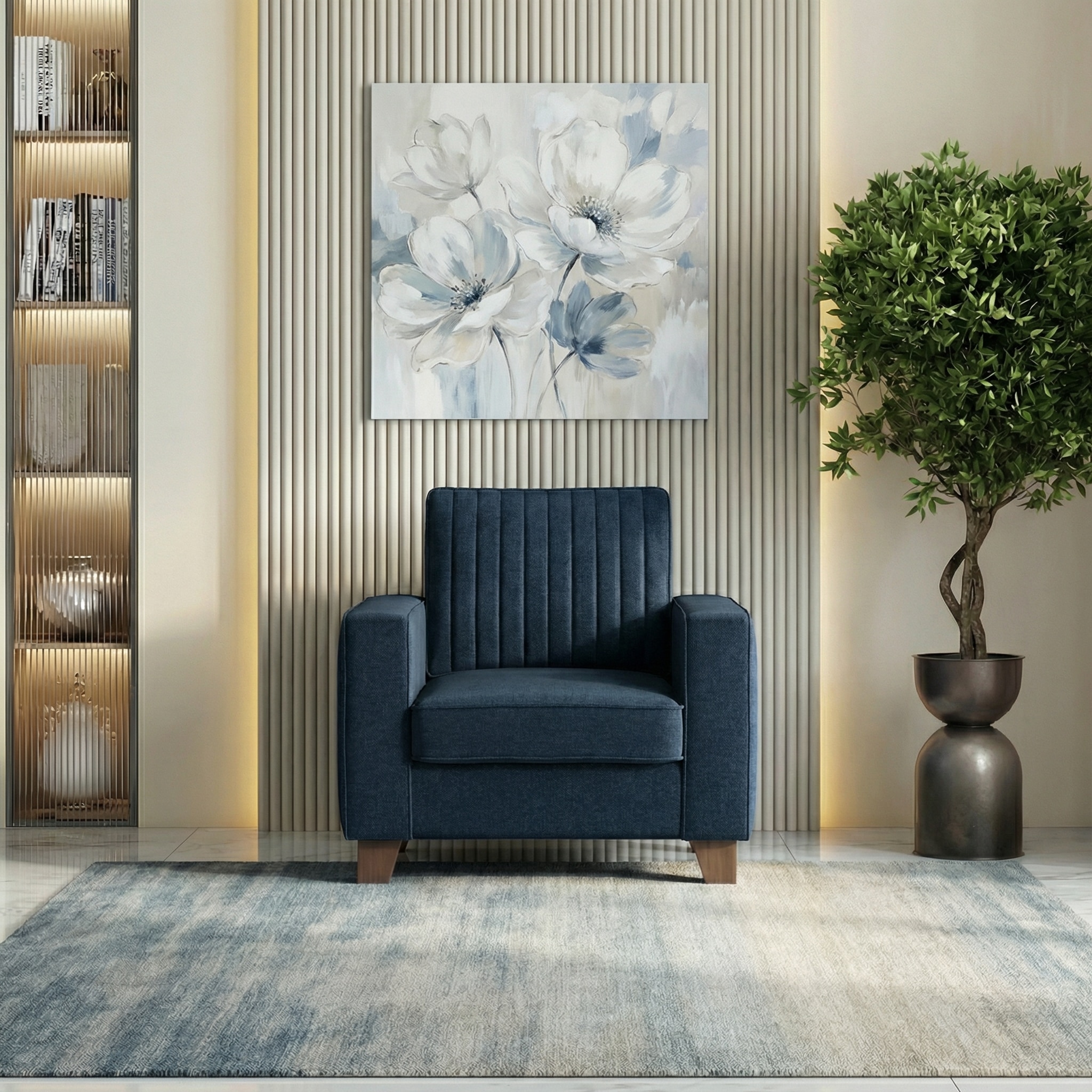 Apollo Neo 1 Seater Fabric Sofa in Cobalt Colour (Back Height : Regular, Cushion Type : Soft)