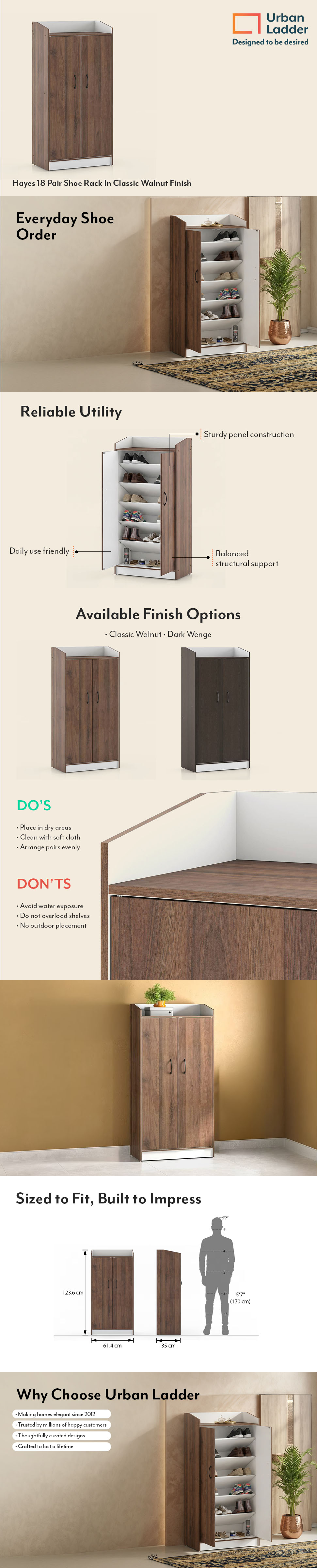 Hayes 18 Pair Shoe Rack In Classic Walnut Finish