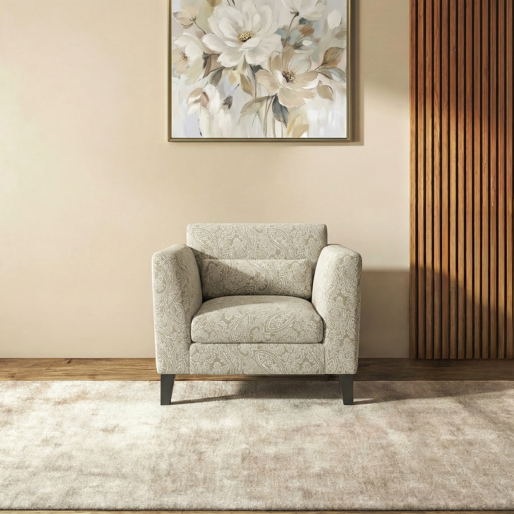 Lewis 1 Seater Fabric Sofa In Monochrome Paisley Colour - Urban Ladder