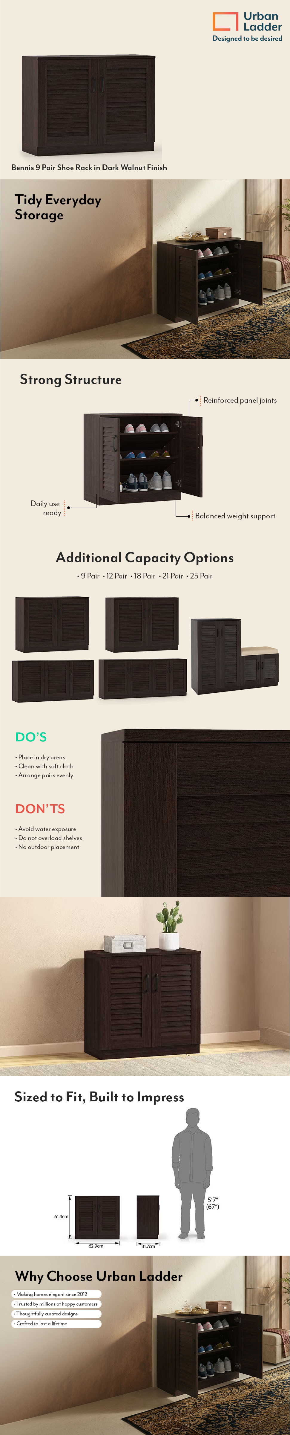 Bennis 9 Pair Shoe Rack in Dark Walnut Finish