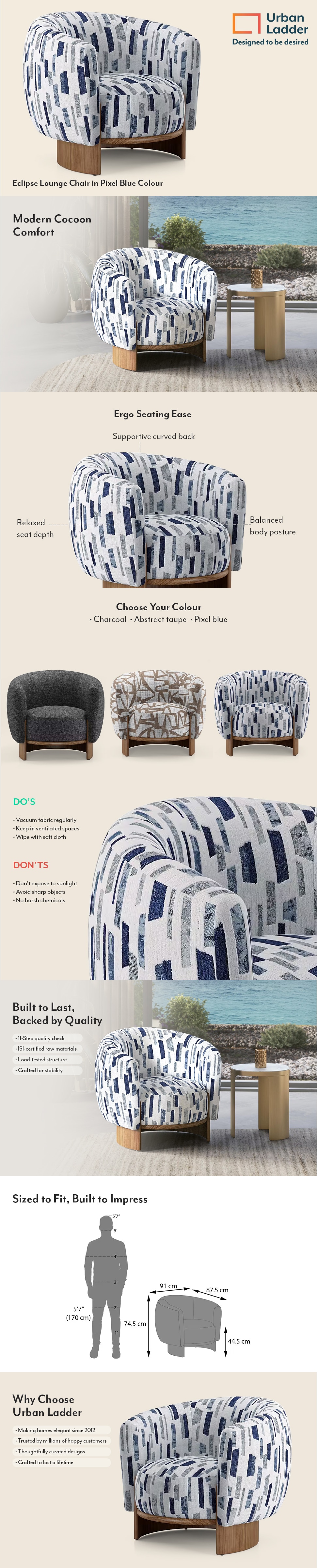 Eclipse Fabric Lounge Chair in Pixel Blue Colour