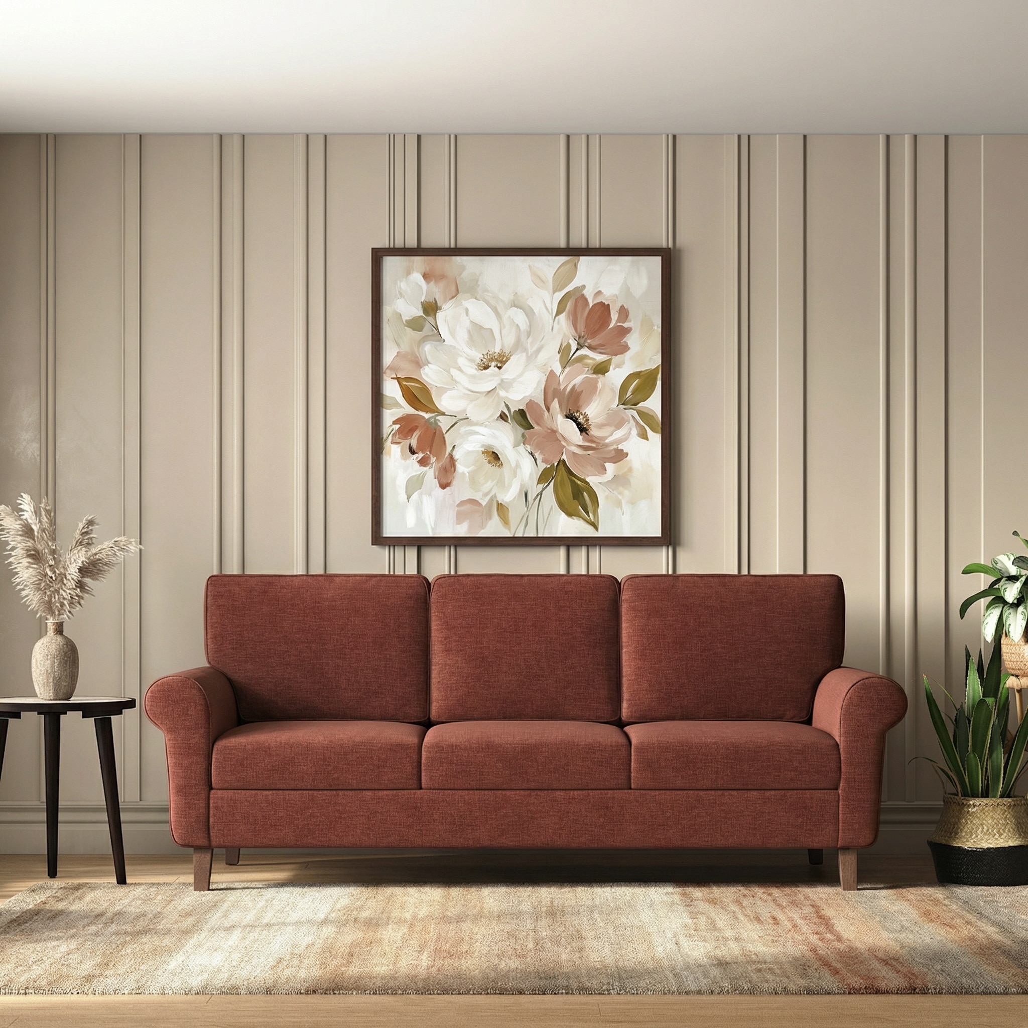 Oxford 3 Seater Fabric Sofa In Dark Coral Colour