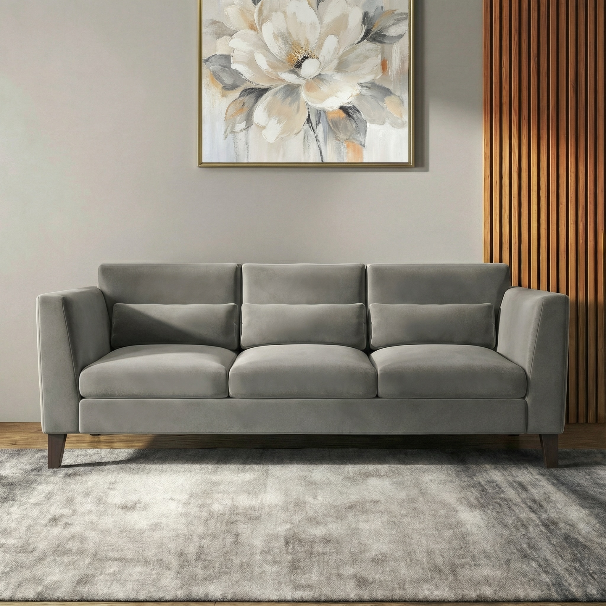 Lewis Sofa (Colour : Ash Grey Velvet, Cushion : Hard, Seater : 3+1+1)