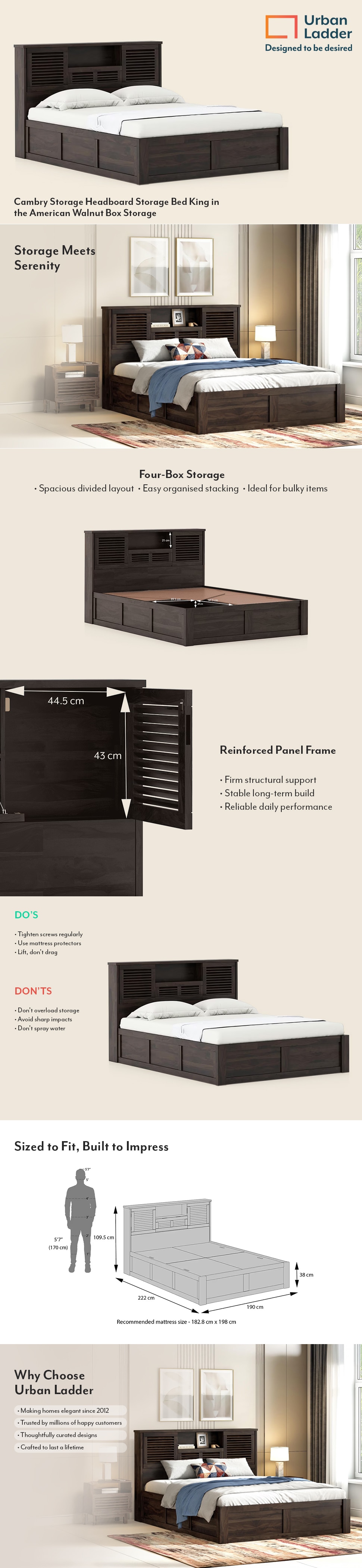 Cambry King Size Box Storage Bed With Headboard Storage In American Walnut