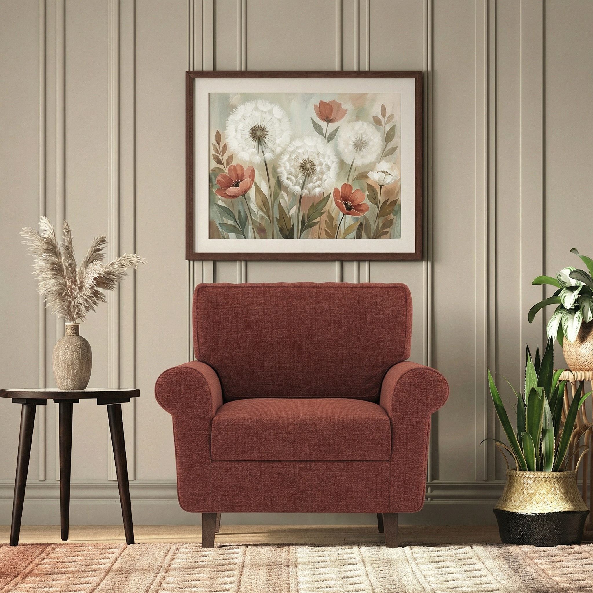 Oxford 1 Seater Fabric Sofa In Dark Coral Colour - Urban Ladder