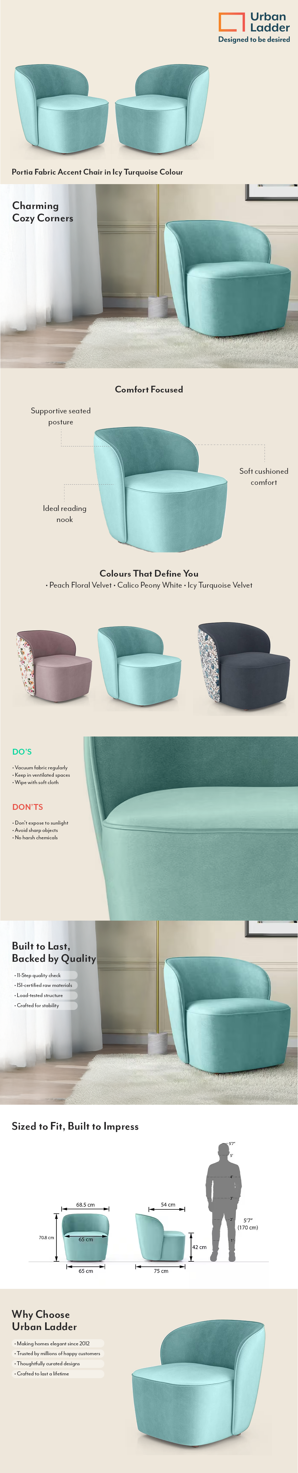 Portia Fabric Accent Chair in Icy Turquoise Colour