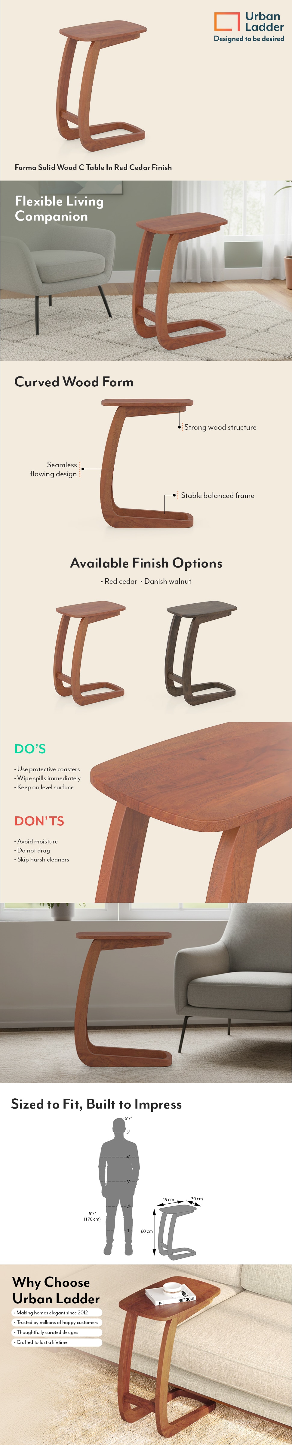 Forma Solid Wood C Table In Red Cedar Finish