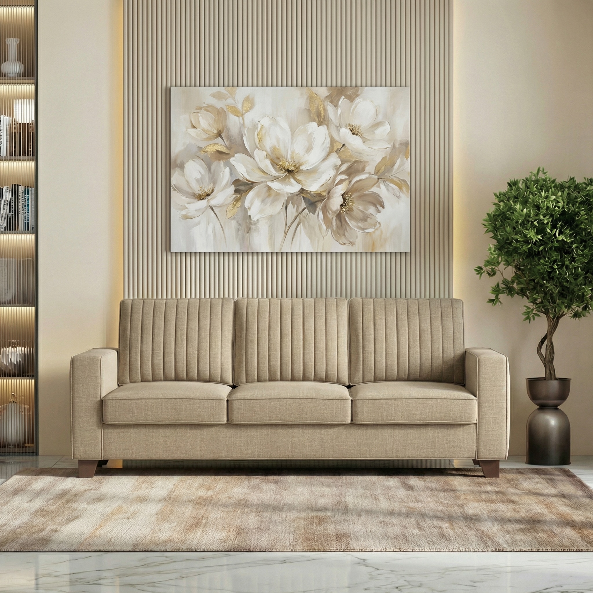 Apollo Neo 3 Seater Fabric Sofa In Sandshell Beige Colour