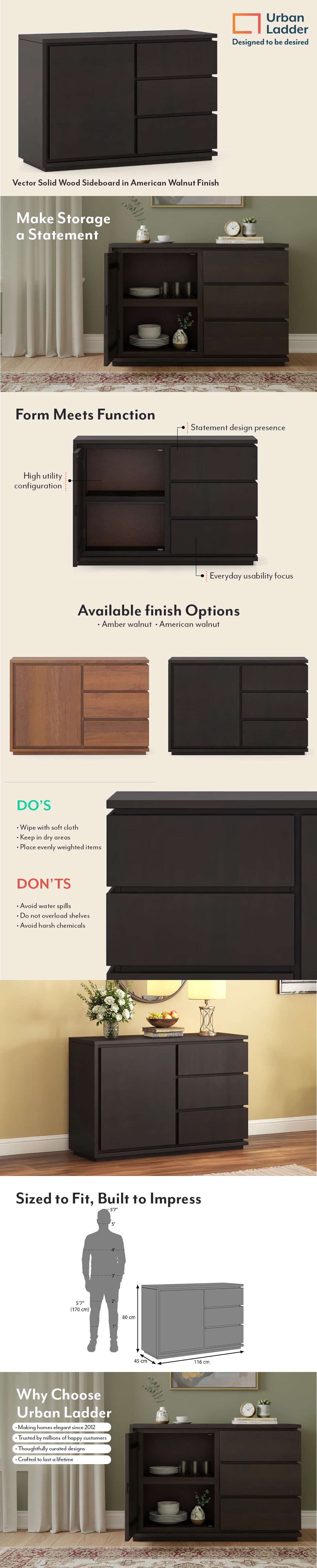 Vector Solid Wood Sideboard in American Walnut Finish