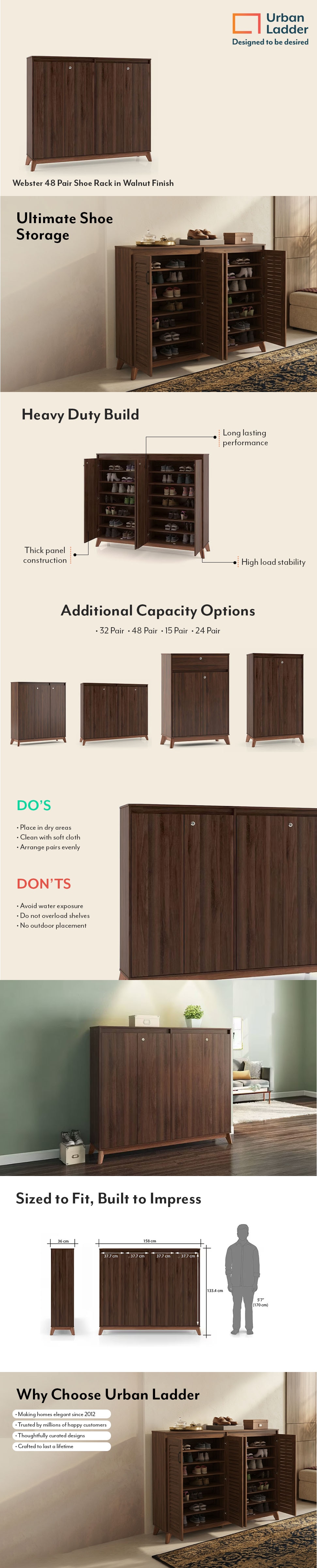 Webster 48 Pair Shoe Rack in Walnut Finish