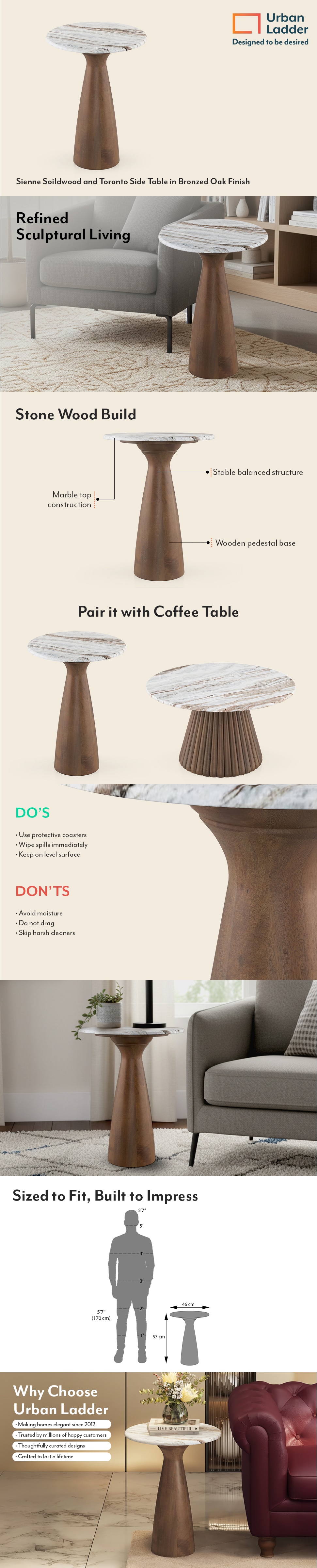 Sienne Soild Wood and Toronto Side Table in Bronzed Oak Finish