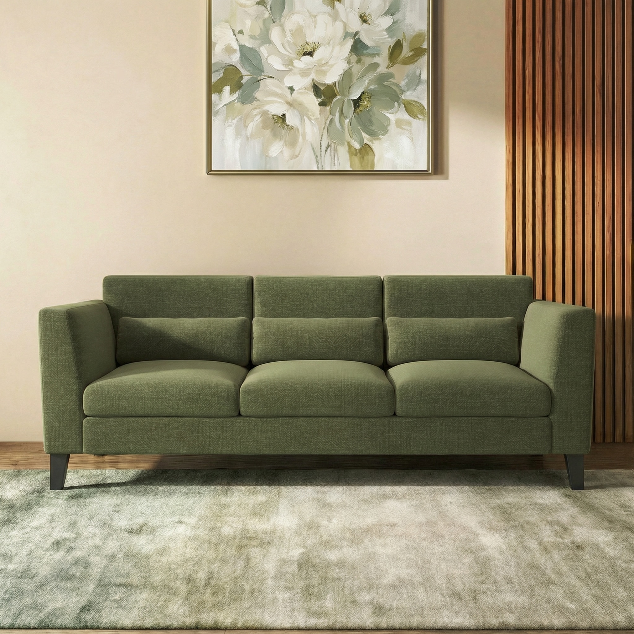 Lewis 3 Seater Fabric Sofa In Moss Green Colour - Urban Ladder