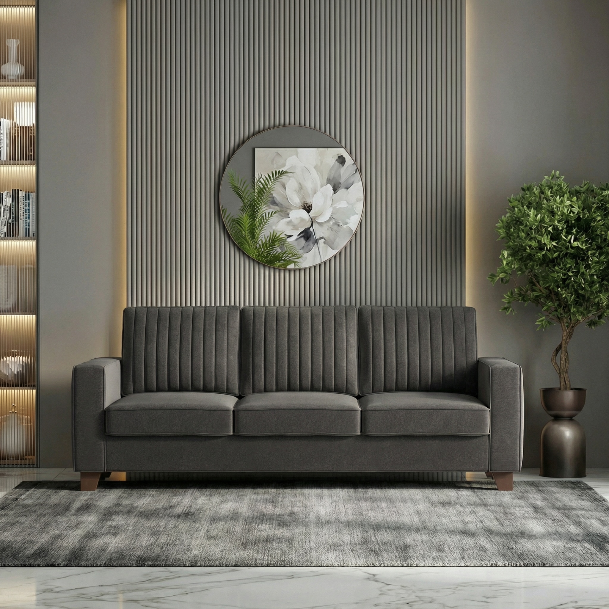 Apollo Neo 3 Seater Fabric Sofa in Pebble Grey Colour (Back Height : Regular, Cushion Type : Soft)