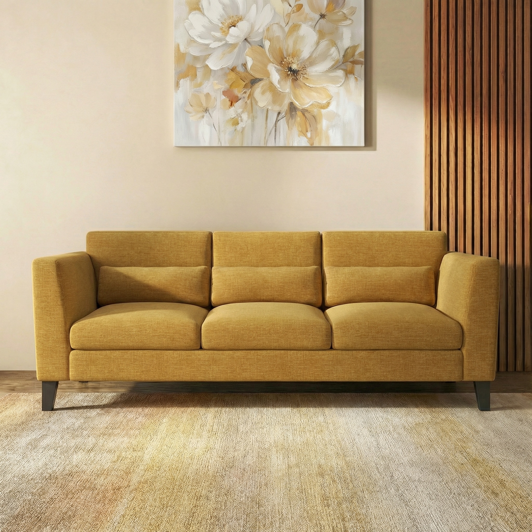 Lewis 3 Seater Fabric Sofa In Ochre Colour - Urban Ladder