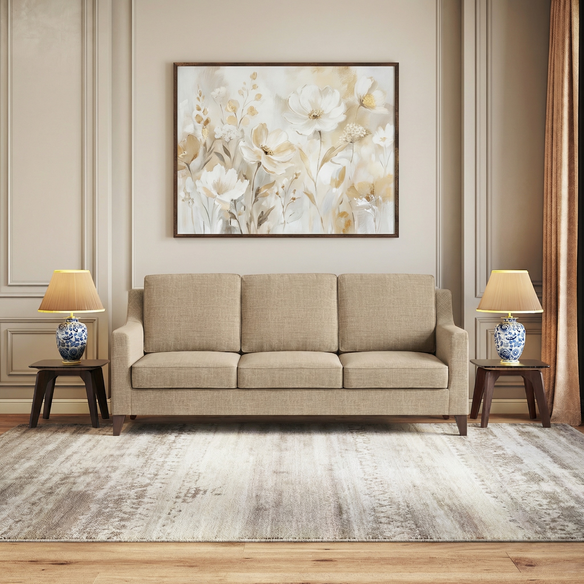 Abbey Sofa Set (Colour : Sandshell Beige, Cushion : Soft, Seater : 3+1+1)