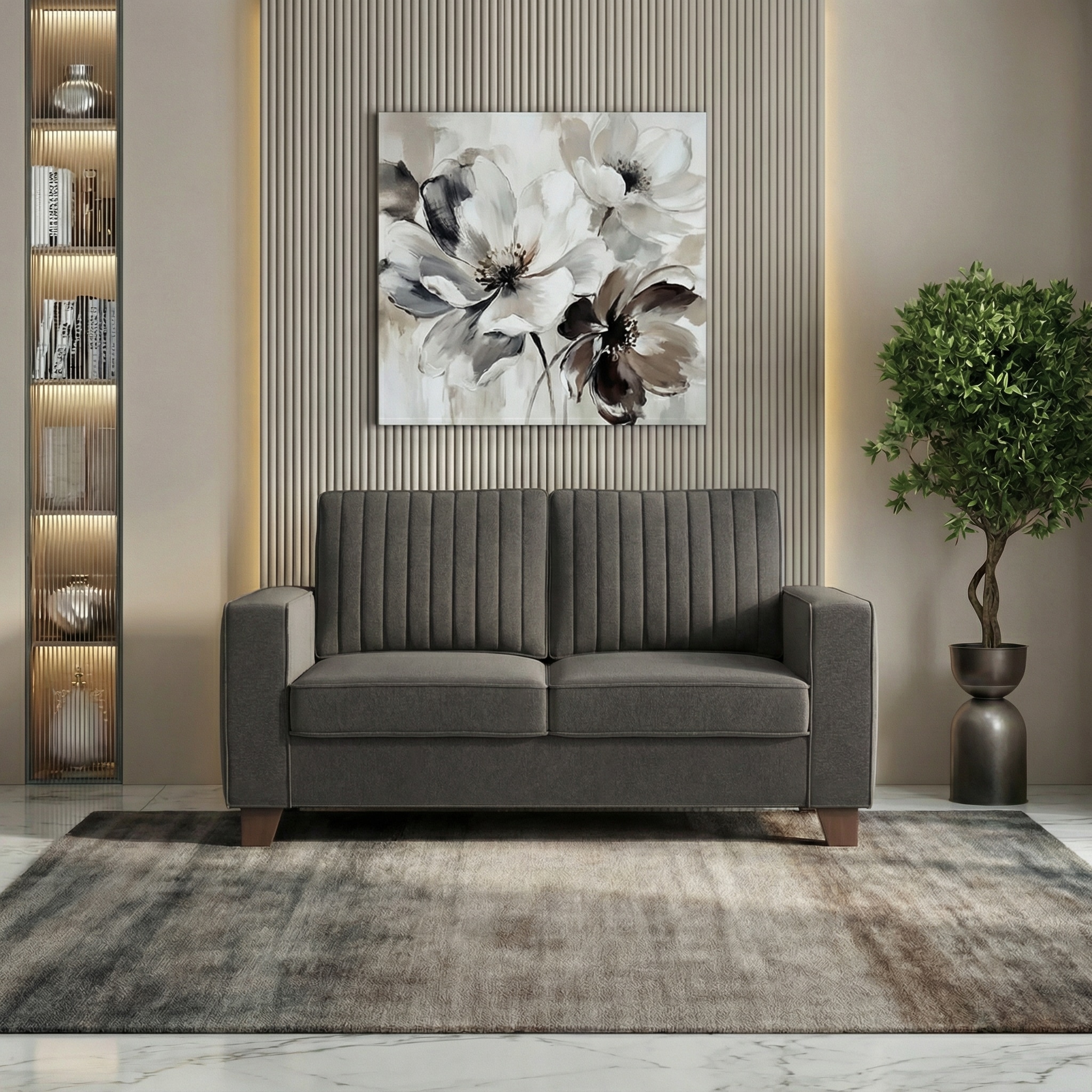 Apollo Neo 2 Seater Fabric Sofa in Pebble Grey Colour (Back Height : Regular, Cushion Type : Soft)