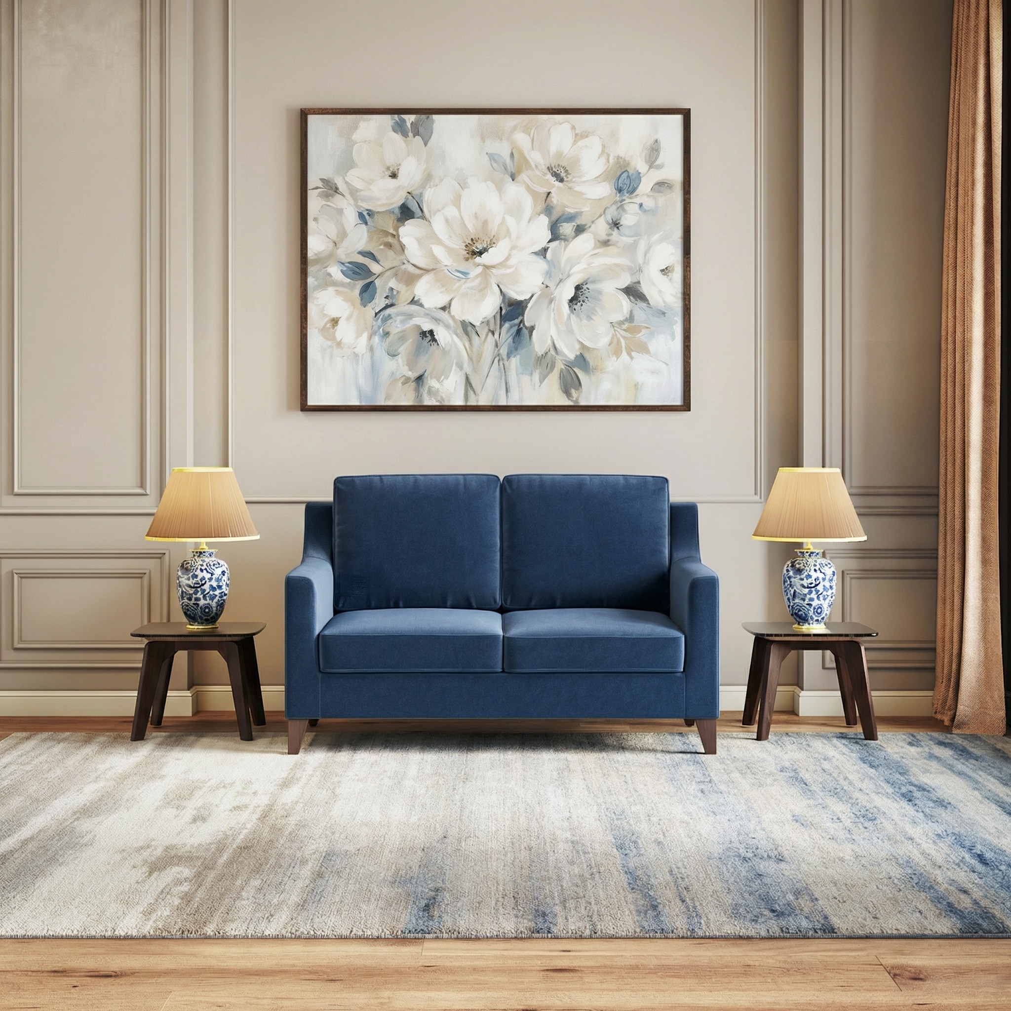 Abbey 2 Seater Fabric Sofa In Lapis Blue Colour