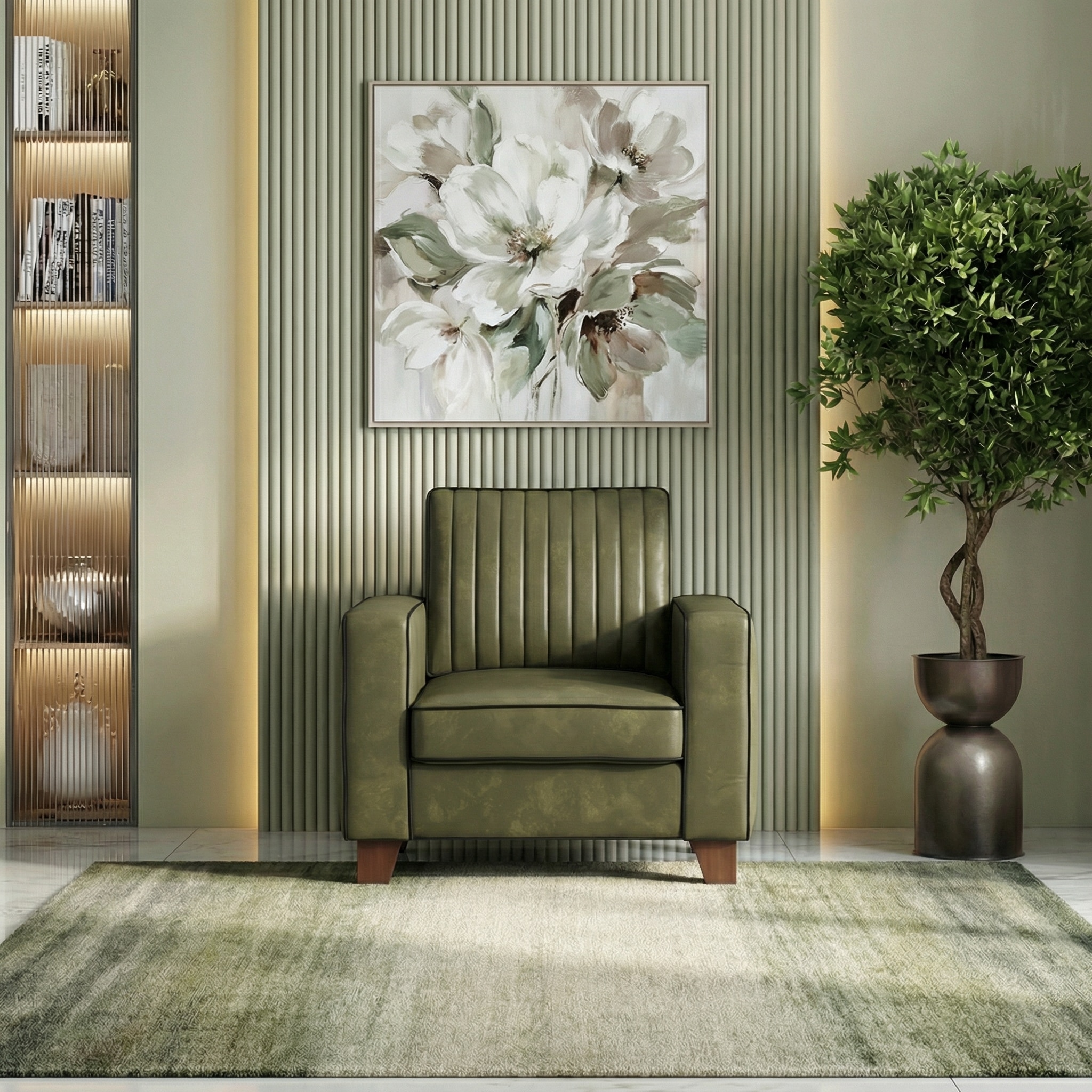 Apollo Neo Sofa (Colour : Deep Olive Velvet, Seating Capacity : 1 Seater, Cushion Type : Soft, Back Height : Regular Back)