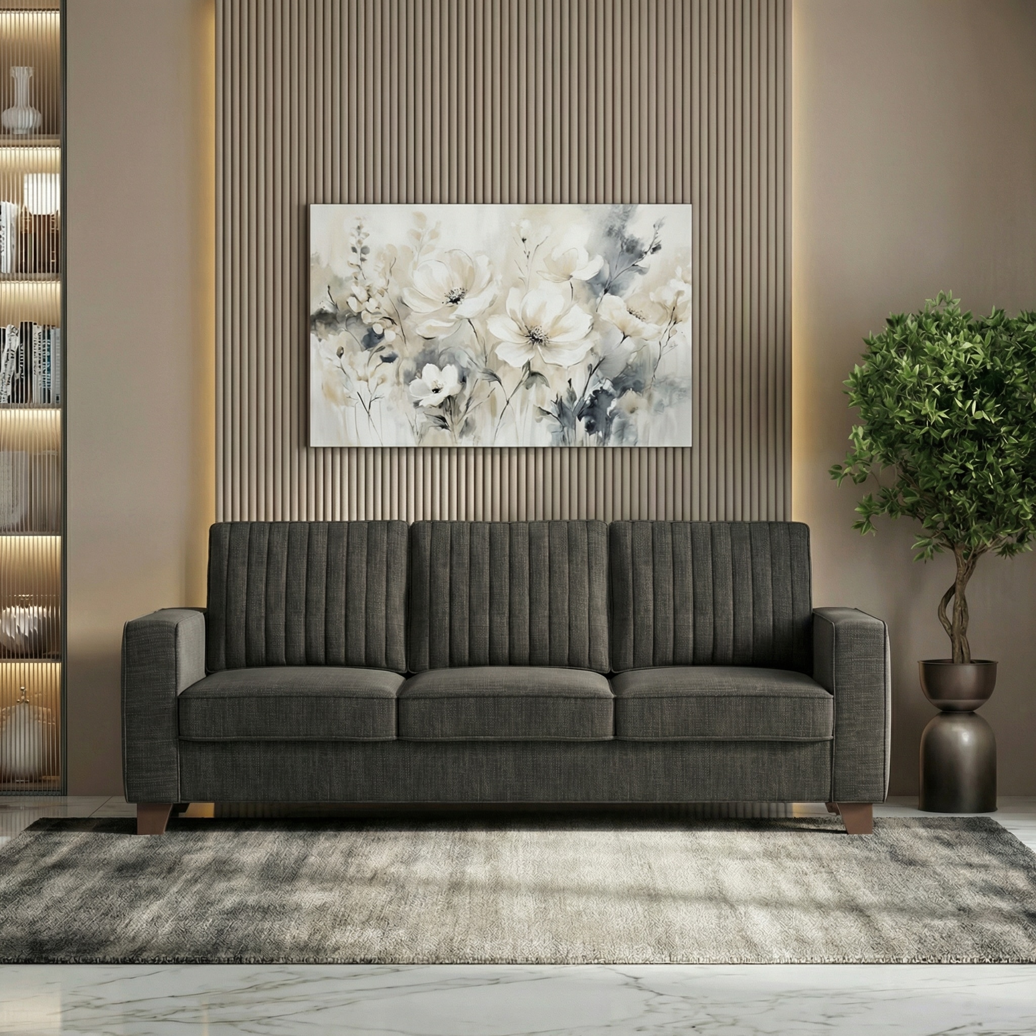 Apollo Neo 3 Seater Fabric Sofa in Graphite Grey Colour (Back Height : Regular, Cushion Type : Soft)