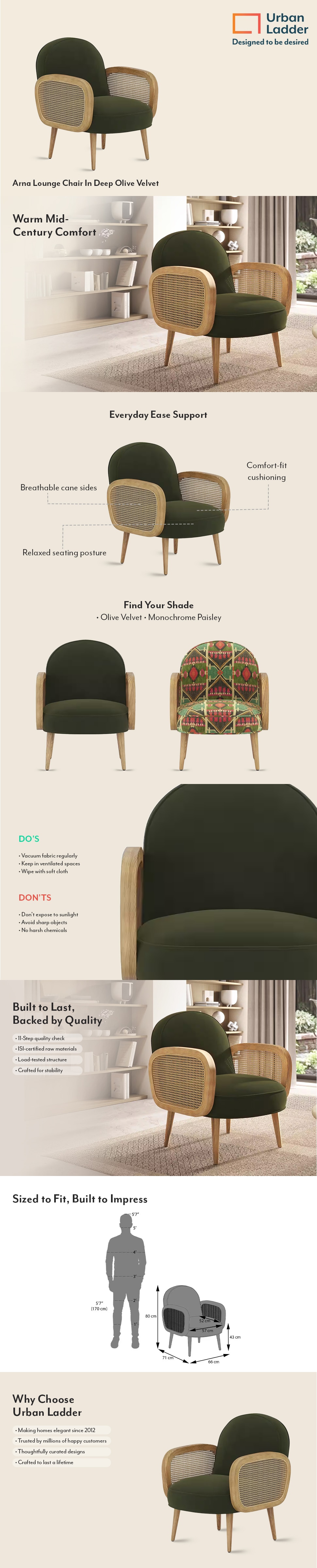 Arna Solid Wood Lounge Chair In Deep Olive Velvet Colour