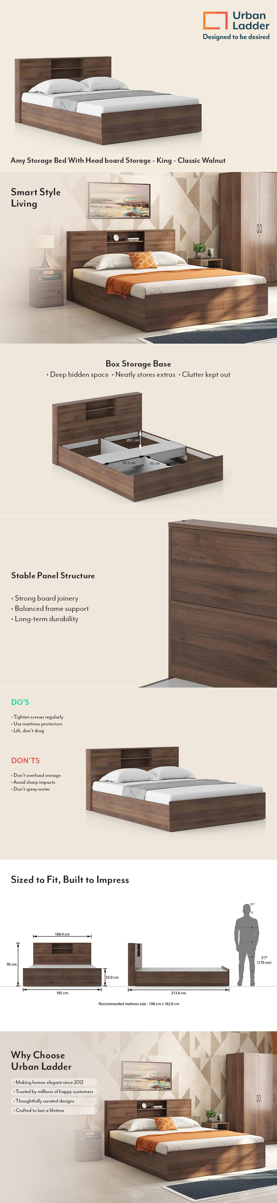Amy Engineered Wood King Size Bed With Box Storage (Classic Walnut Finish, Brown Colour)