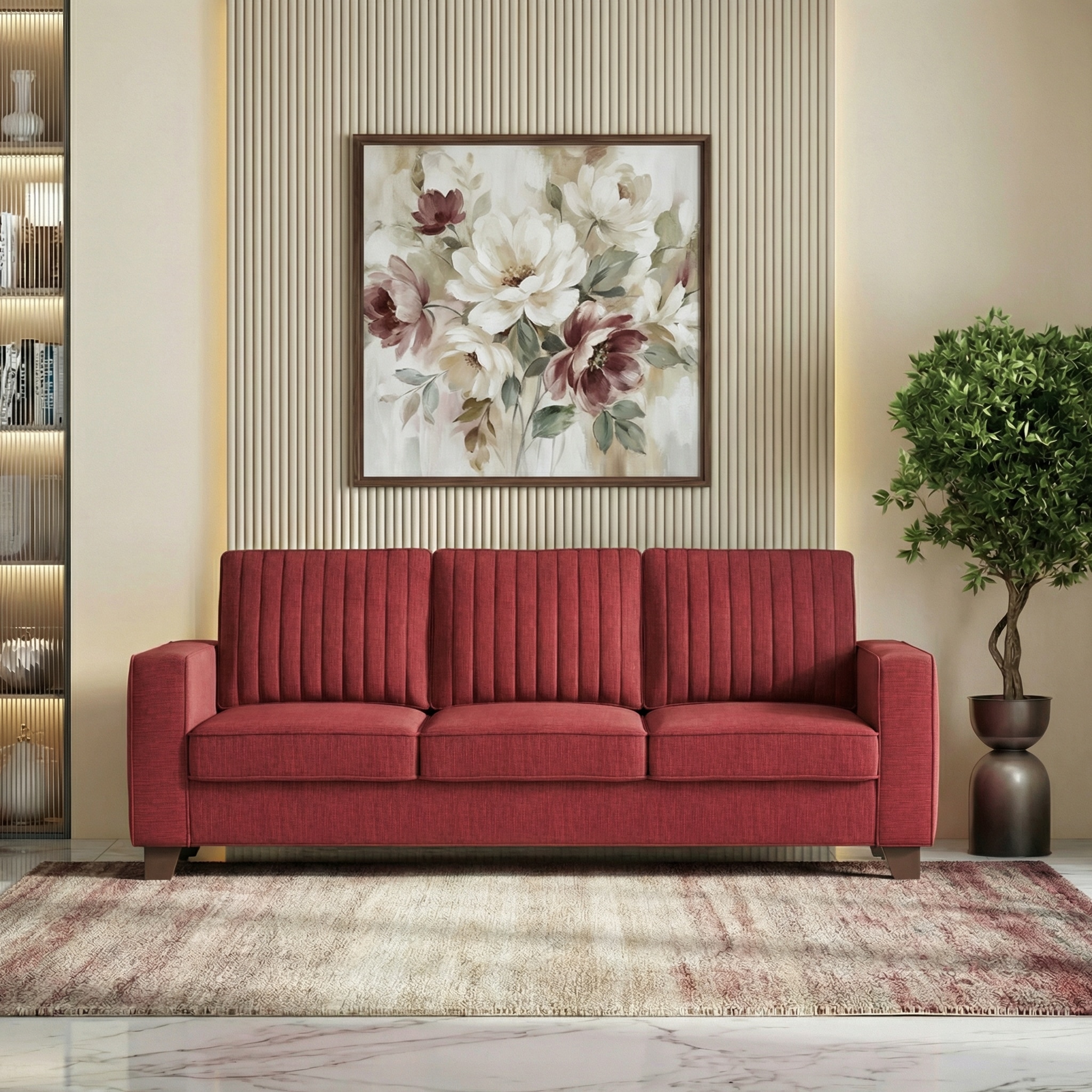 Apollo Neo 3 Seater Fabric Sofa in Salsa Red Colour (Back Height : Regular, Cushion Type : Hard)