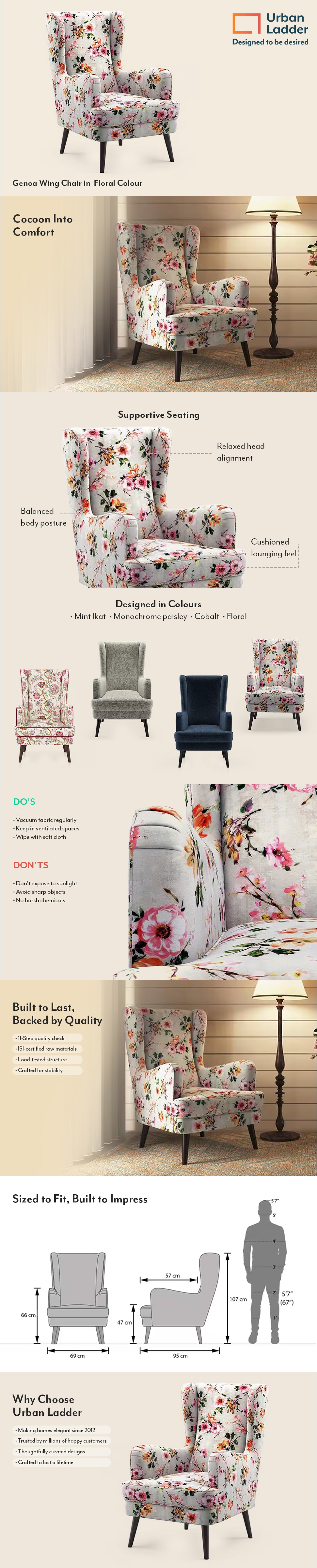 Genoa Fabric Wing Chair in  Floral Colour