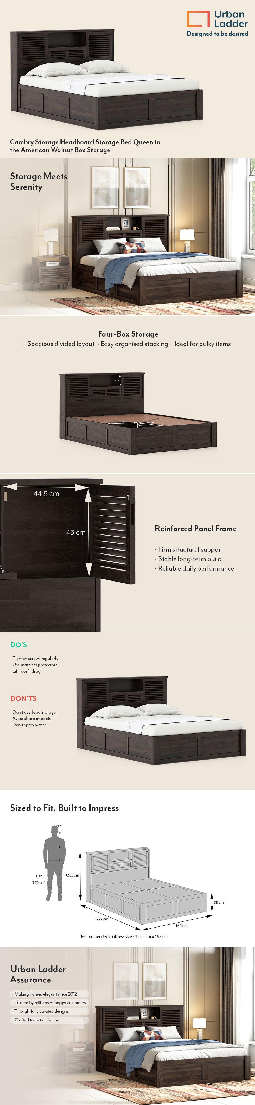 Cambry Queen Size Box Storage Bed With Headboard Storage In American Walnut Finish