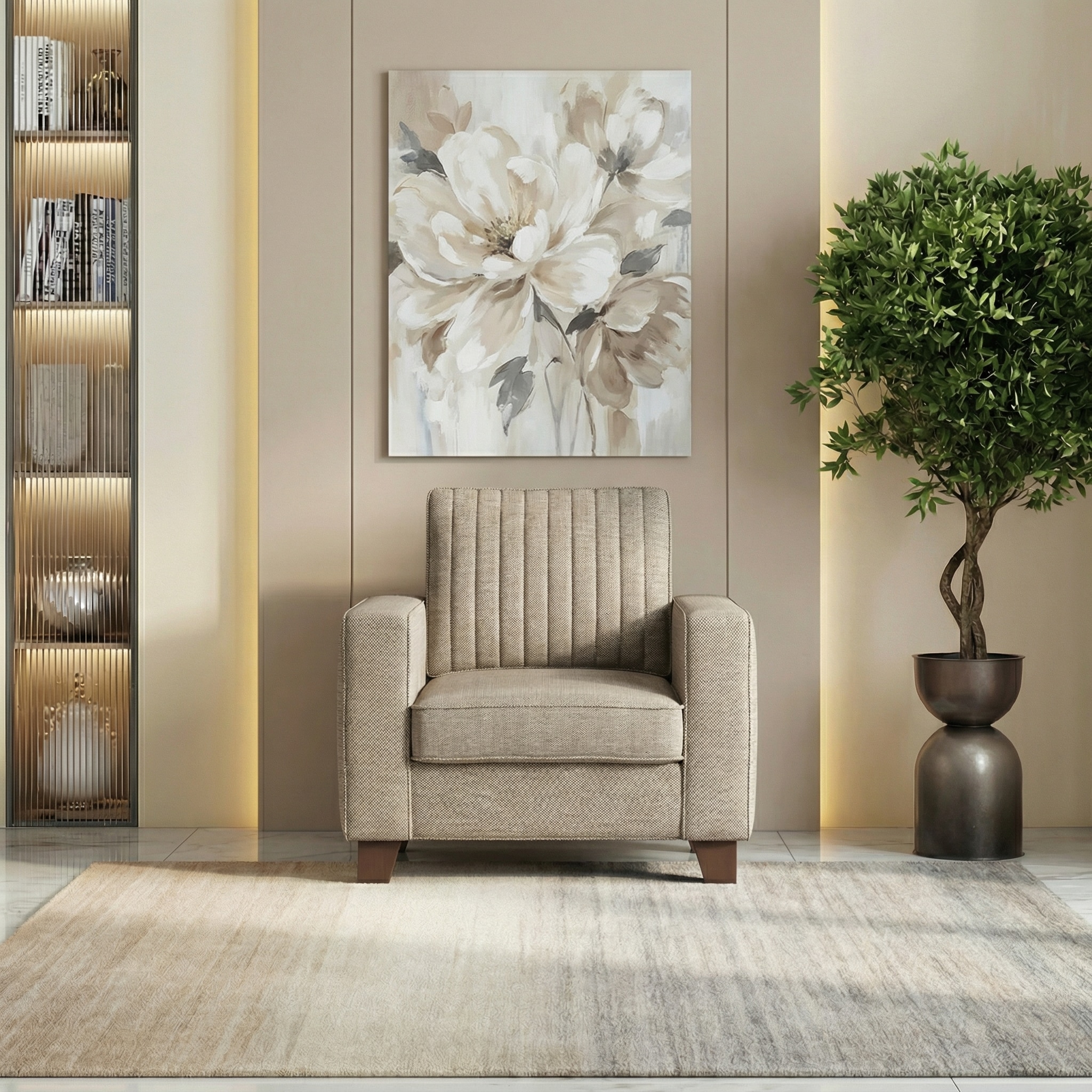 Apollo Neo 1 Seater Fabric Sofa in Mist Brown Colour (Back Height : Regular, Cushion Type : Hard)