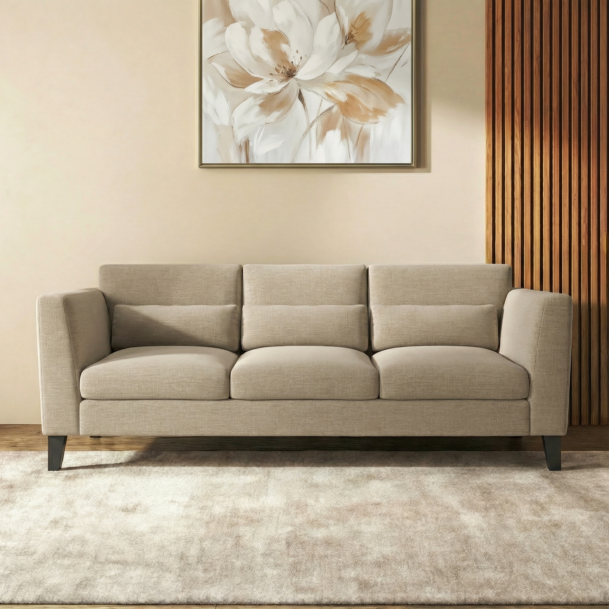 Lewis 3 Seater Fabric Sofa In Oyster Beige Colour - Urban Ladder