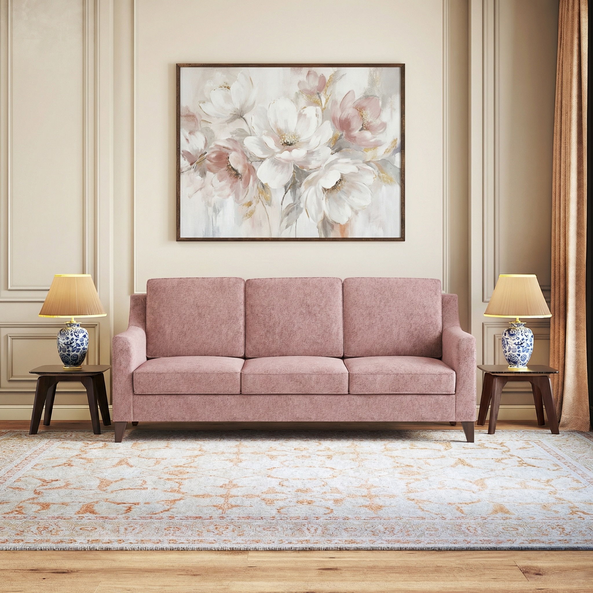 Abbey 3 Seater Fabric Sofa In Desert Rose Colour