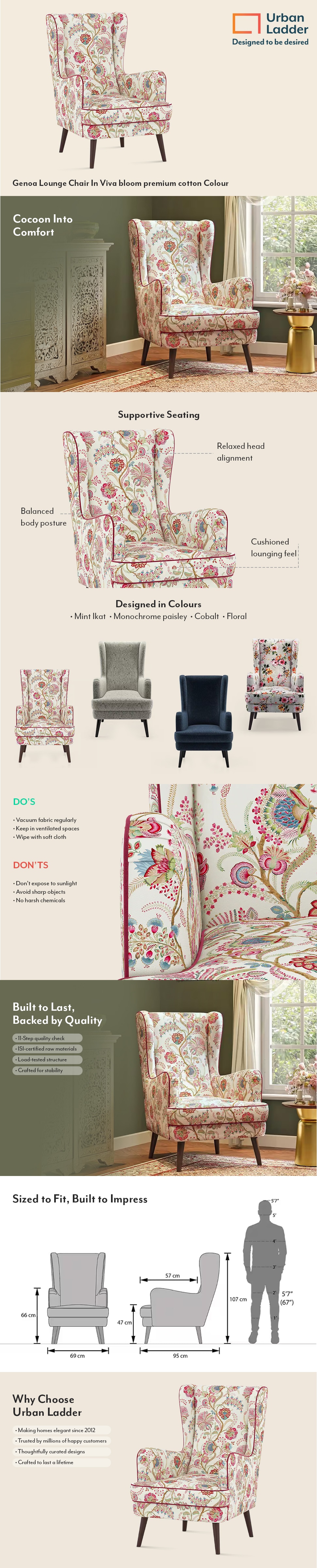 Genoa Fabric Lounge Chair In Viva bloom premium cotton Colour
