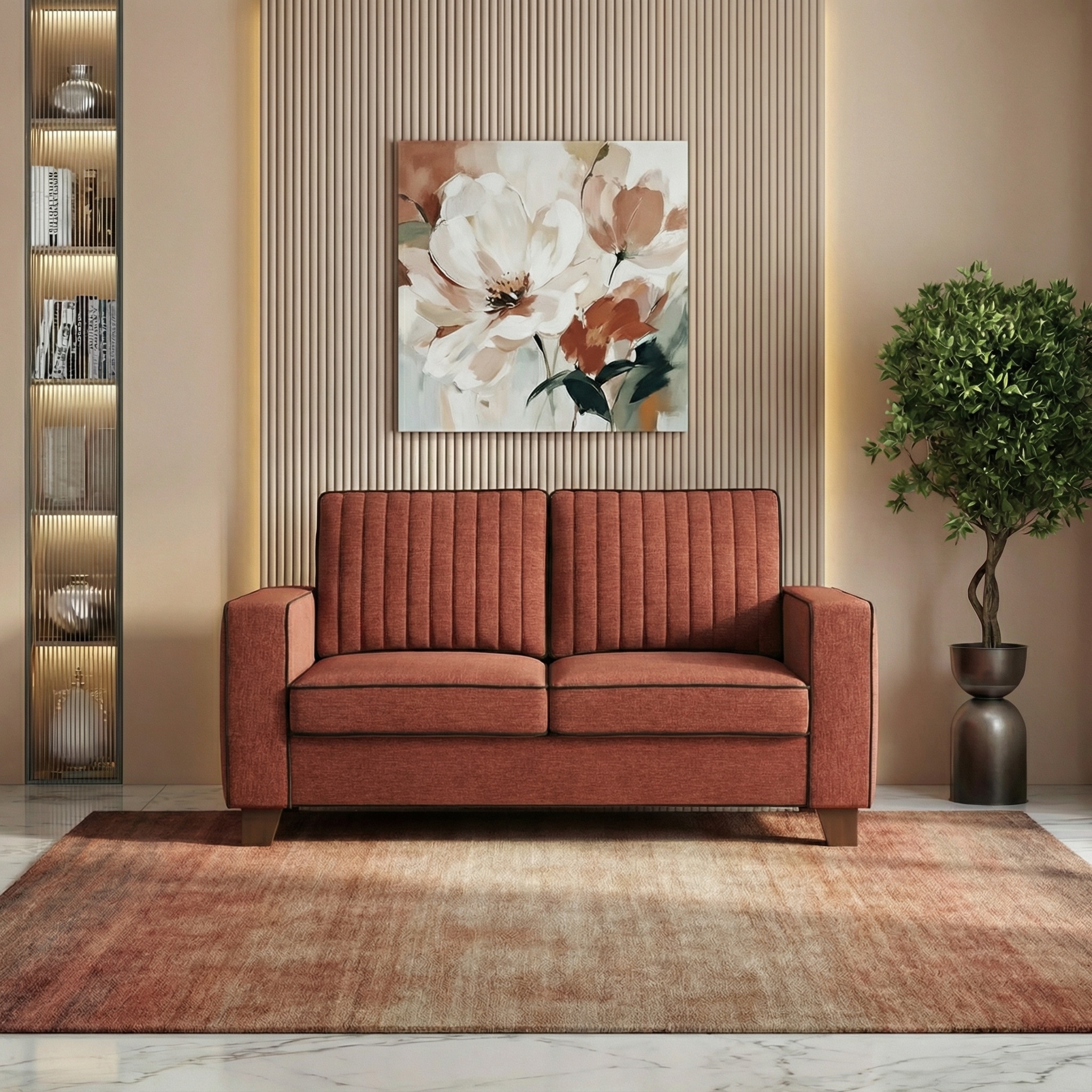 Apollo Neo Sofa (Colour : Dark Coral, Seating Capacity : 2 Seater, Cushion Type : Hard, Back Height : Regular Back)