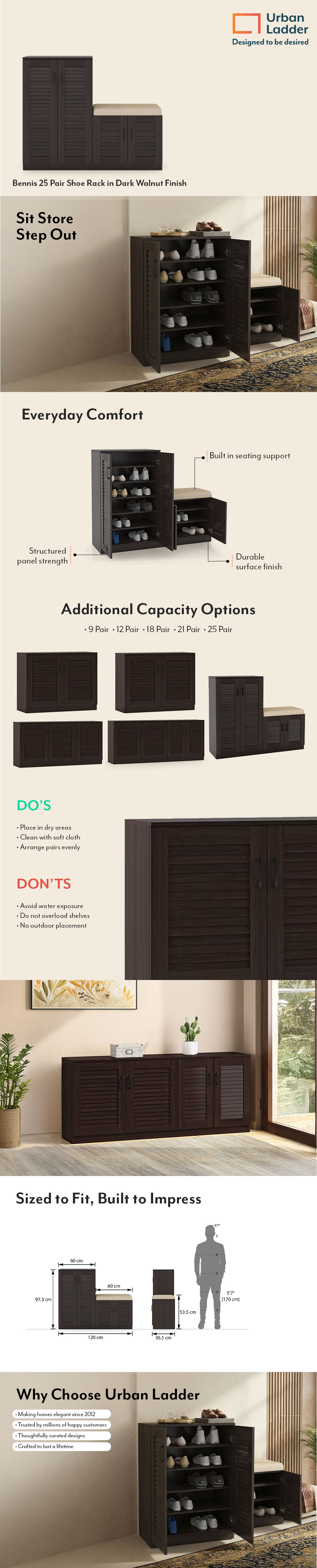 Bennis 25 Pair Shoe Rack in Dark Walnut Finish