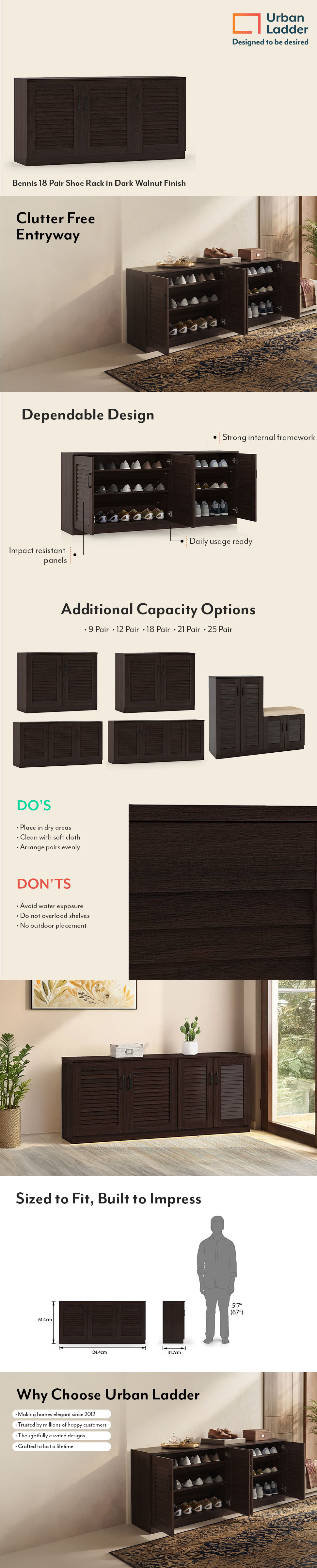 Bennis 18 Pair Shoe Rack in Dark Walnut Finish