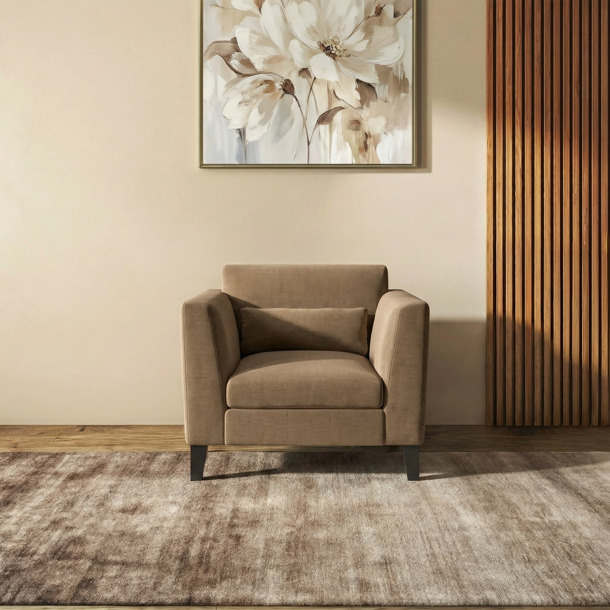 Lewis 1 Seater Fabric Sofa in Fawn Velvet Colour