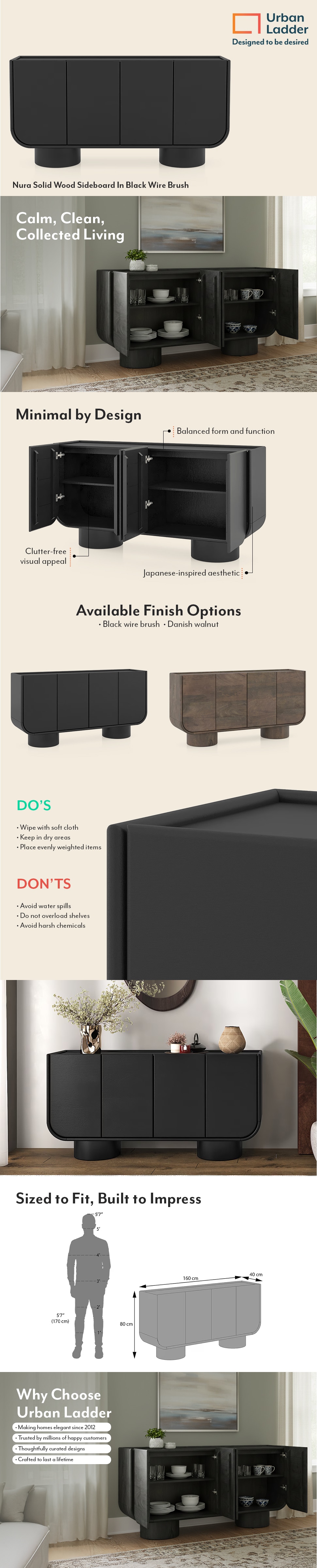 Nura Solid Wood Sideboard In Black Wire Brush