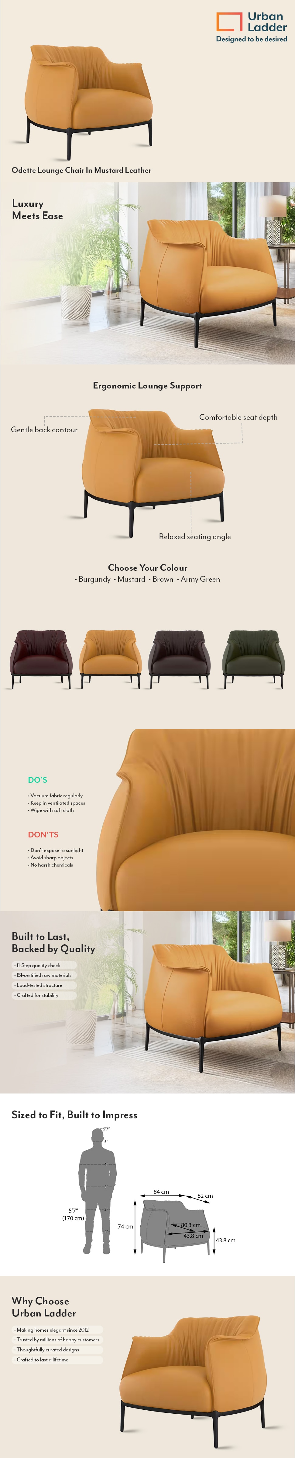 Odette Lounge Chair In Mustard Leather